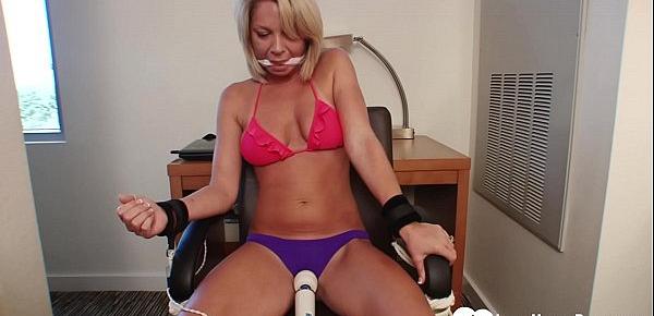  Tied-up girlfriend gets pleasured by a toy